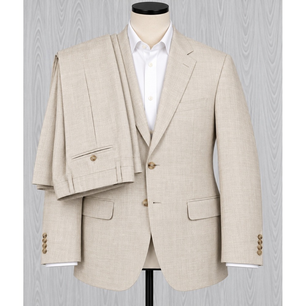 Abercrombie & Fitch Slim Fit Linen Suit Mens 44R 34x34 Beige Preppy EUC
